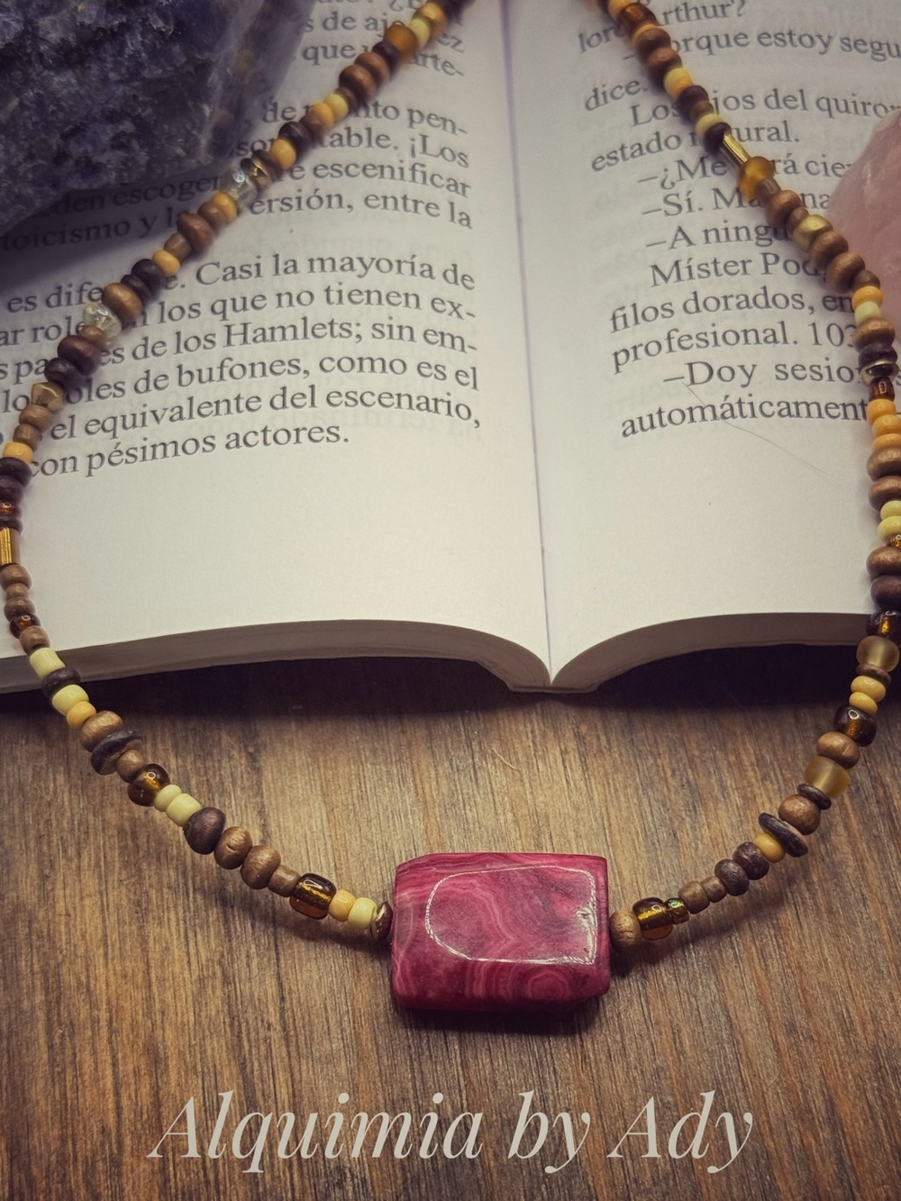 Alquimia Pink Stone with Natural Wood Beads Necklace